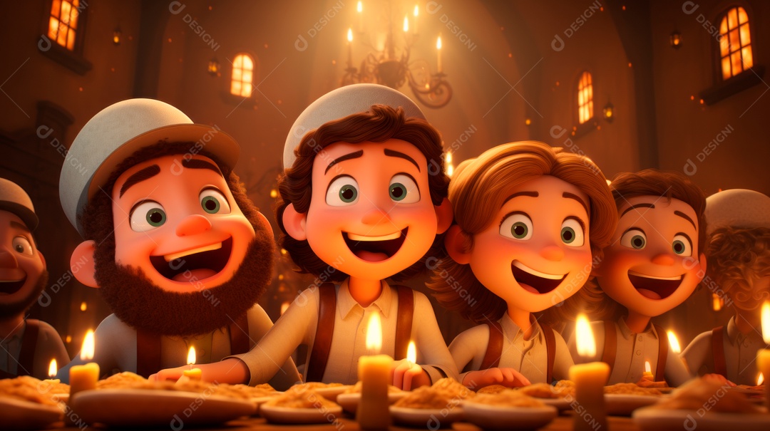 Desenho 3D animado de pessoas Judeus.