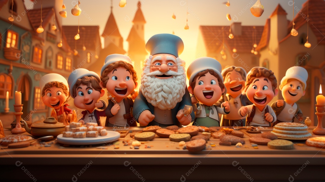 Desenho 3D animado de pessoas Judeus.