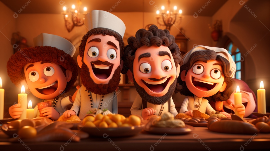 Desenho 3D animado de pessoas Judeus.