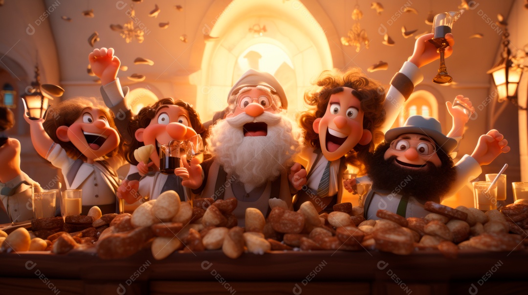 Desenho 3D animado de pessoas Judeus.