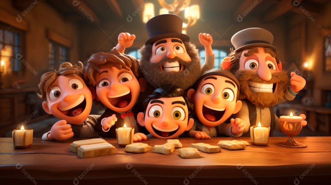 Desenho 3D animado de pessoas Judeus.
