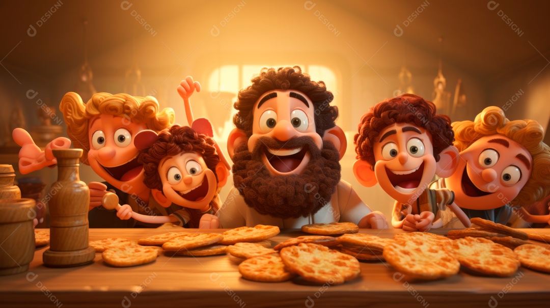 Desenho 3D animado de pessoas Judeus.