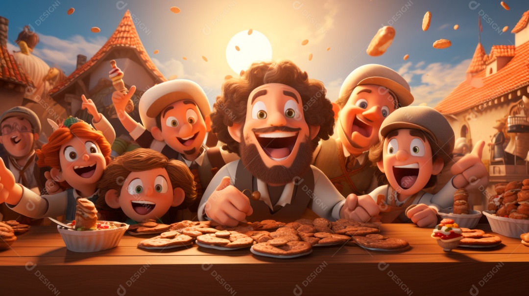 Desenho 3D animado de pessoas Judeus.