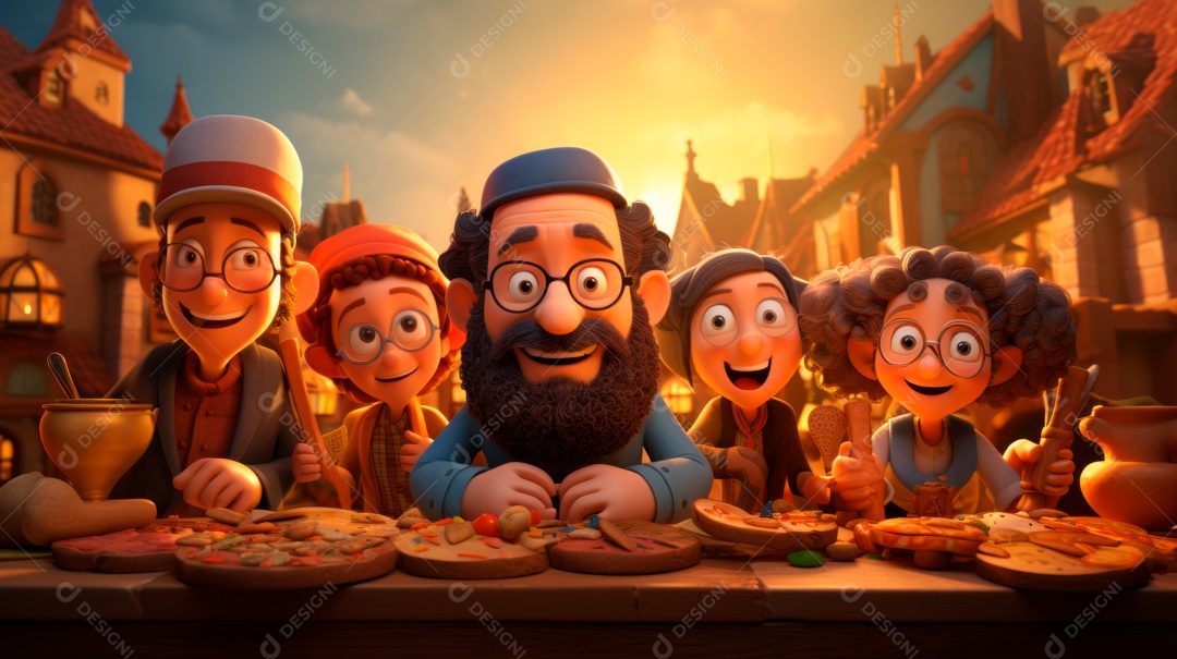 Desenho 3D animado de pessoas Judeus.