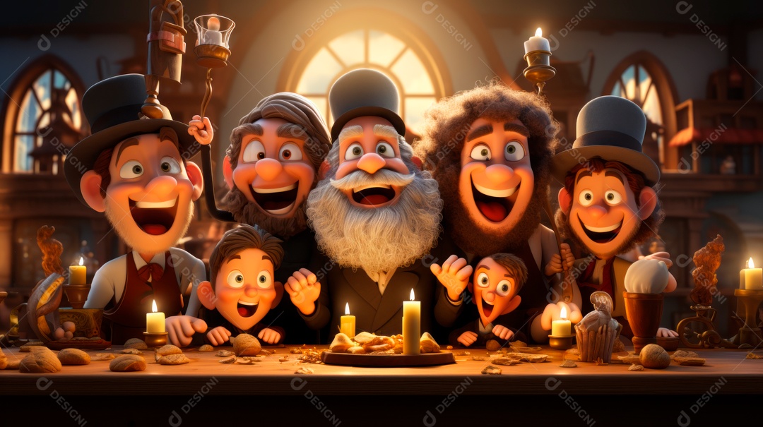 Desenho 3D animado de pessoas Judeus.