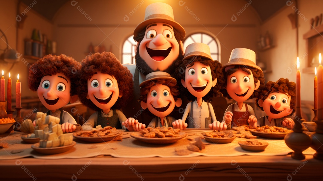 Desenho 3D animado de pessoas Judeus.