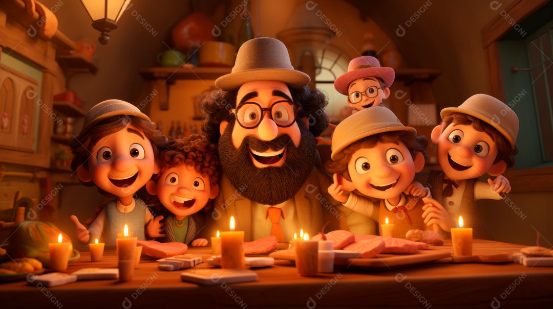 Desenho 3D animado de pessoas Judeus.