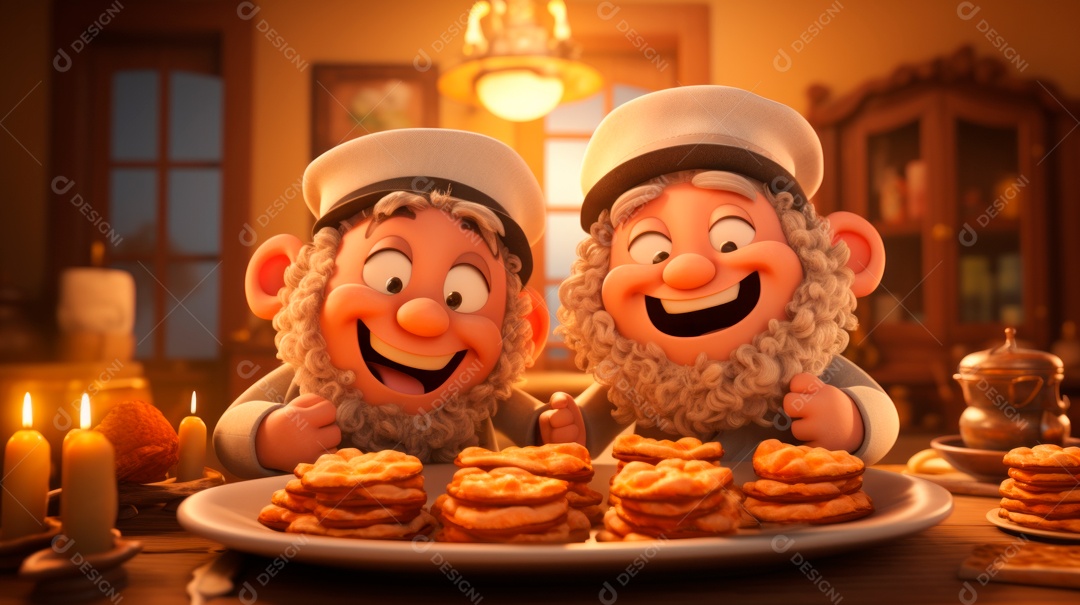 Desenho 3D animado de pessoas Judeus.