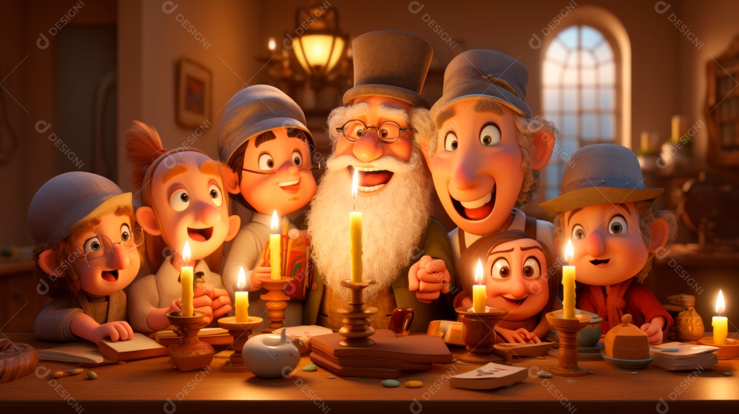 Desenho 3D animado de pessoas Judeus.