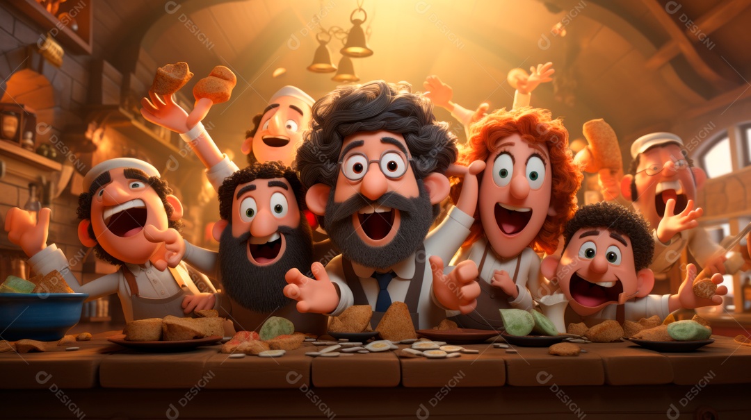 Desenho 3D animado de pessoas Judeus.