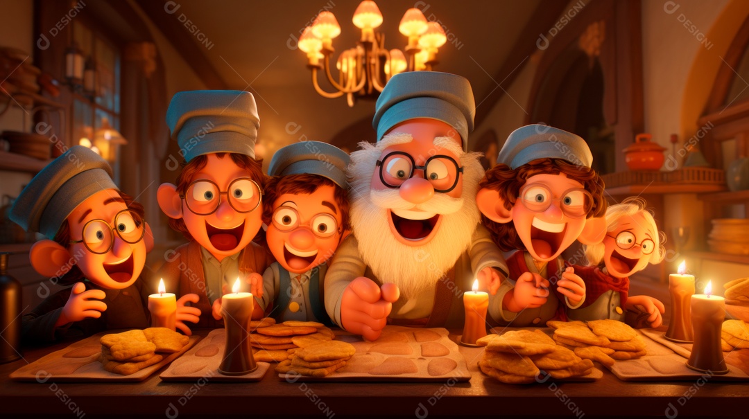 Desenho 3D animado de pessoas Judeus.