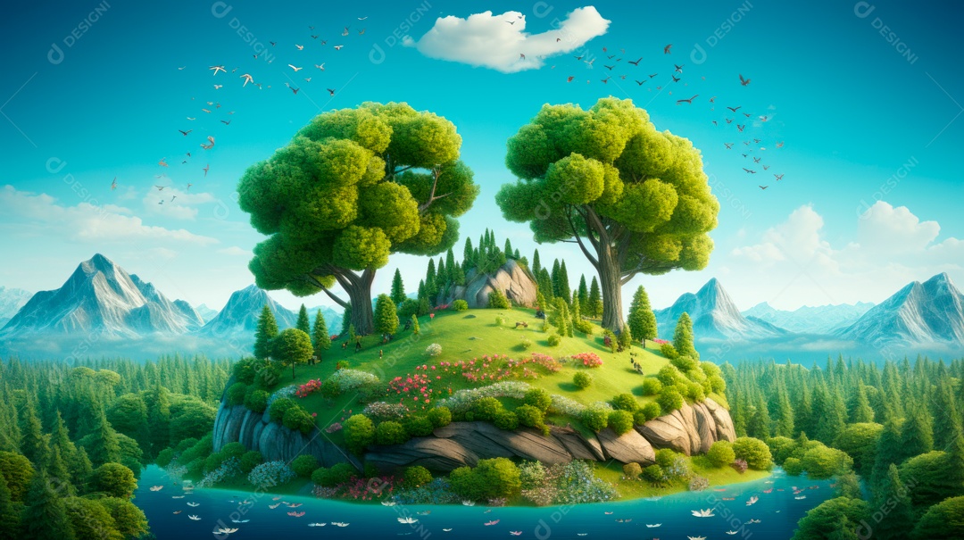 Proteja o Dia da Terra a importância de amar a natureza Desenho animado 3D.