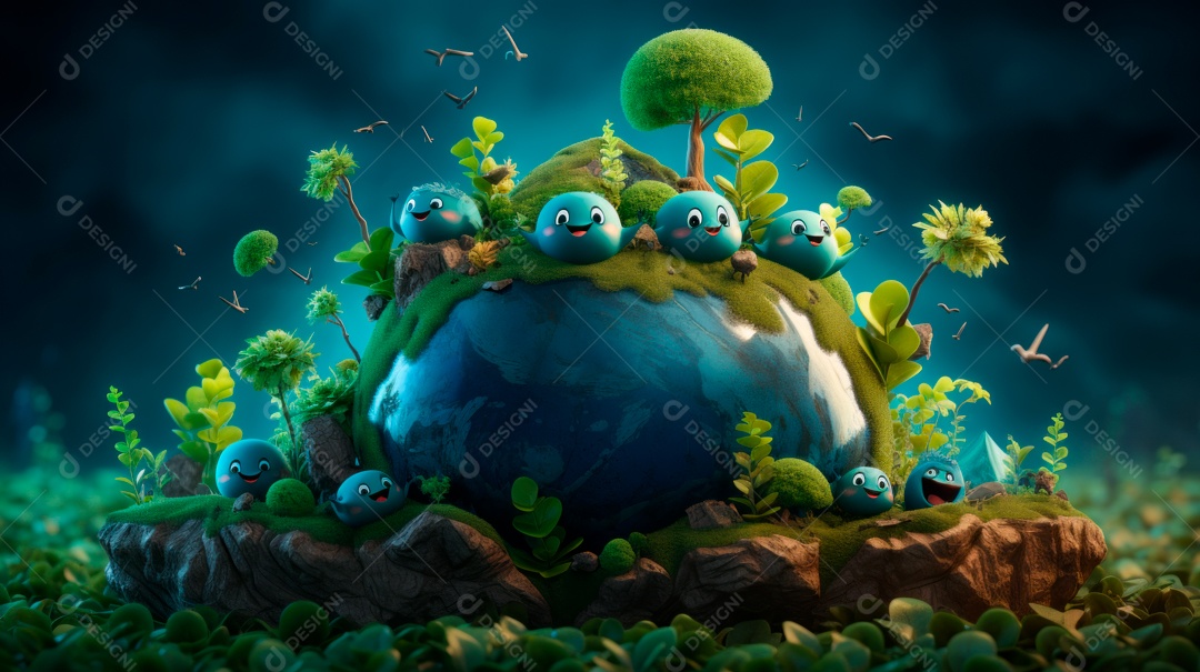 Proteja o Dia da Terra a importância de amar a natureza Desenho animado 3D.