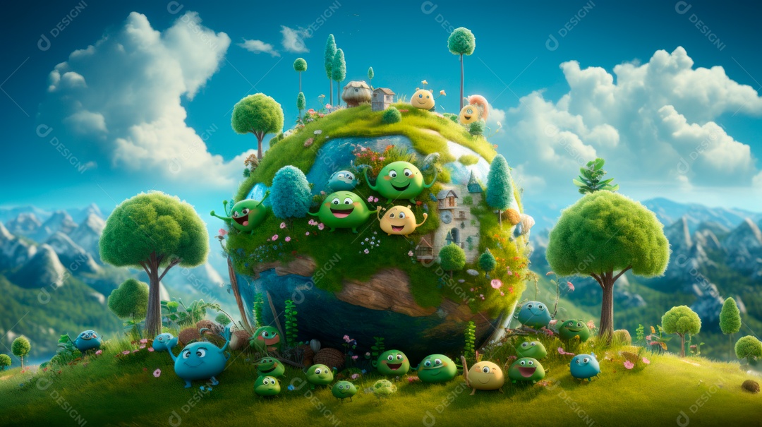 Proteja o Dia da Terra a importância de amar a natureza Desenho animado 3D.
