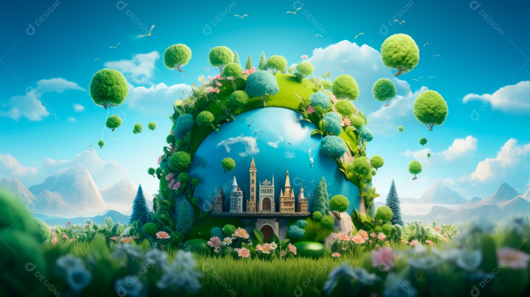 Proteja o Dia da Terra a importância de amar a natureza Desenho animado 3D.