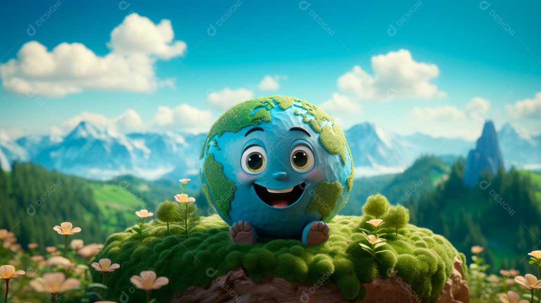 Proteja o Dia da Terra a importância de amar a natureza Desenho animado 3D.