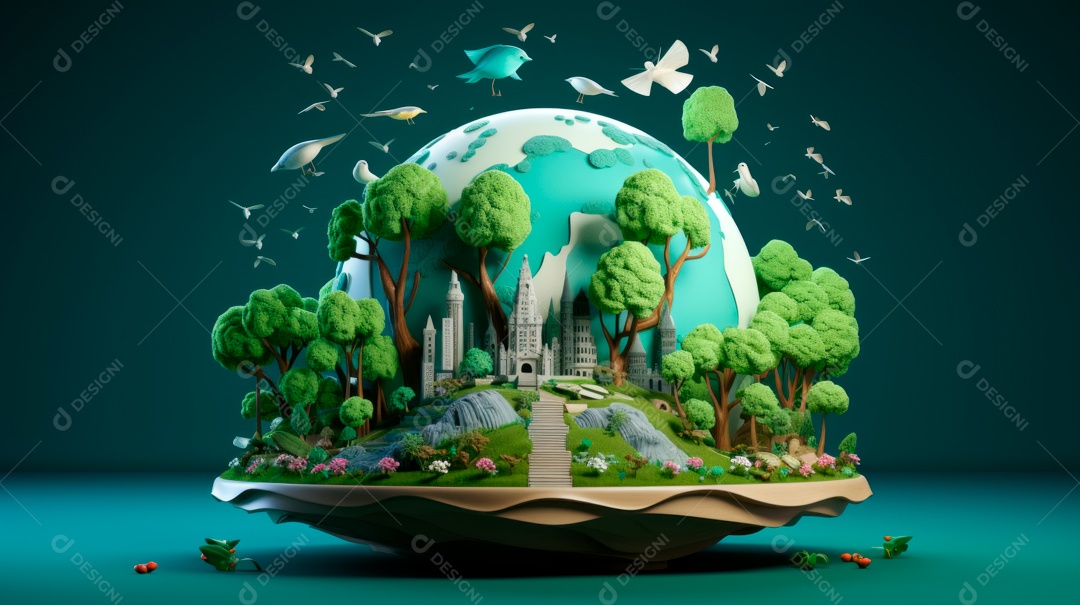 Proteja o Dia da Terra a importância de amar a natureza Desenho animado 3D.
