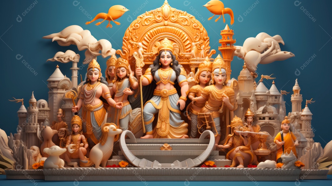 Ram Navami dia 17 de abril Desenho 3D Generative AI.