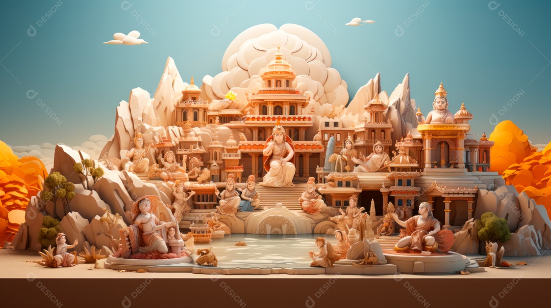 Ram Navami dia 17 de abril Desenho 3D Generative AI.