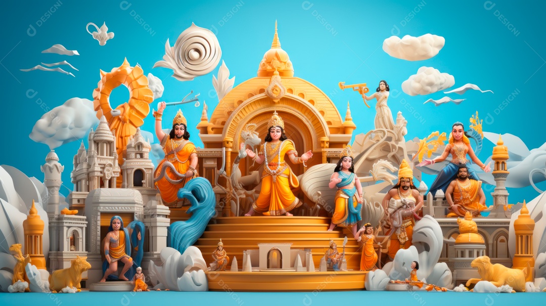 Ram Navami dia 17 de abril Desenho 3D Generative AI.