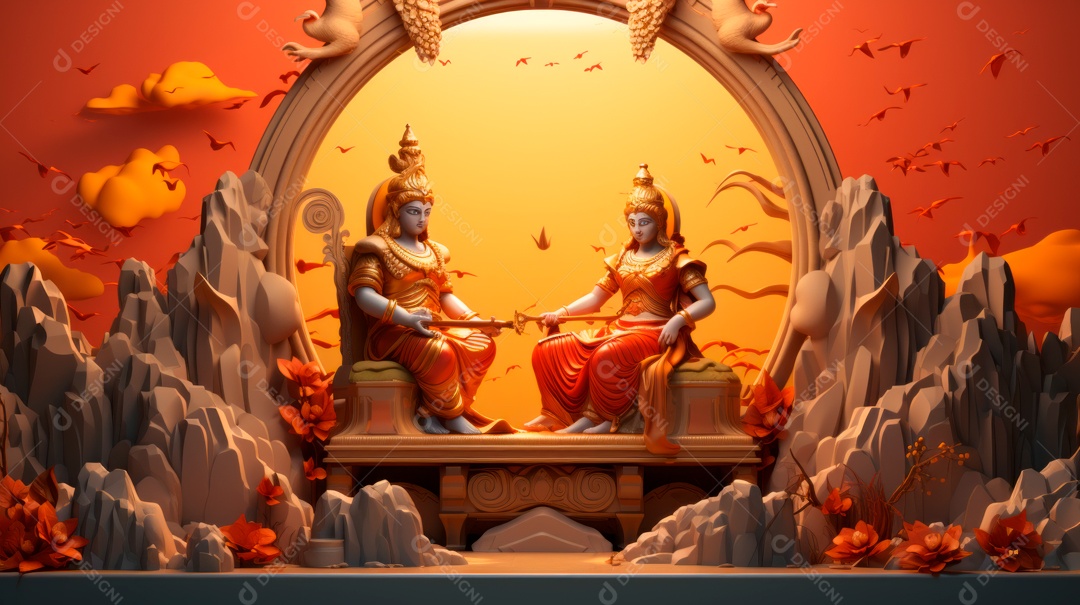 Ram Navami dia 17 de abril Desenho 3D Generative AI.