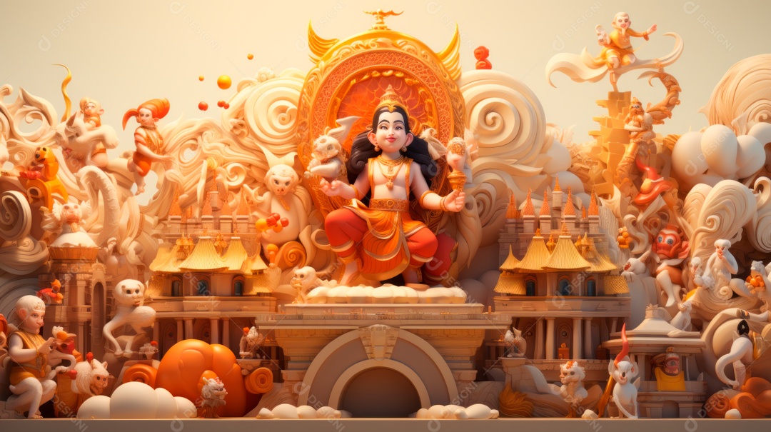 Ram Navami dia 17 de abril Desenho 3D Generative AI.