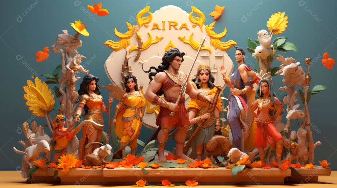 Ram Navami dia 17 de abril Desenho 3D Generative AI.