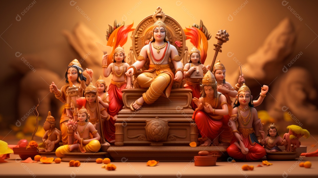 Ram Navami dia 17 de abril Desenho 3D Generative AI.