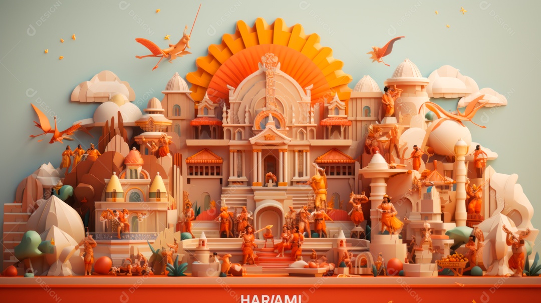 Ram Navami dia 17 de abril Desenho 3D Generative AI.