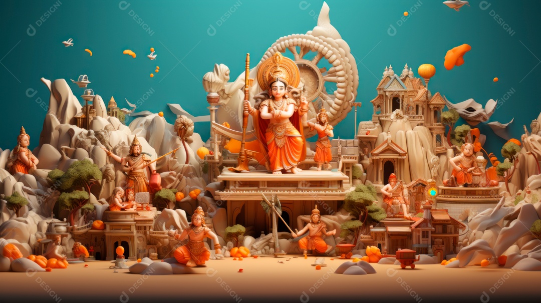 Ram Navami dia 17 de abril Desenho 3D Generative AI.