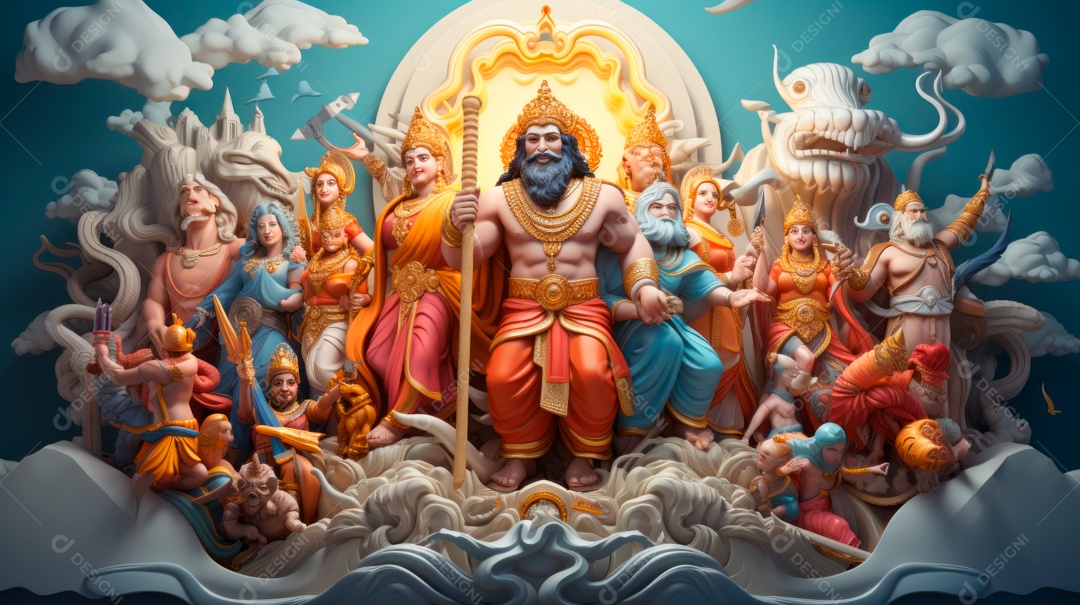 Ram Navami dia 17 de abril Desenho 3D Generative AI.