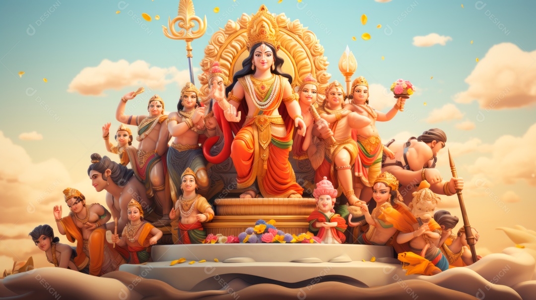 Ram Navami dia 17 de abril Desenho 3D Generative AI.