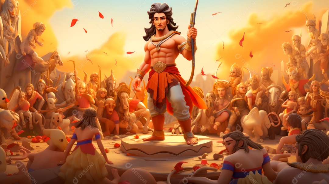 Ram Navami dia 17 de abril Desenho 3D Generative AI.