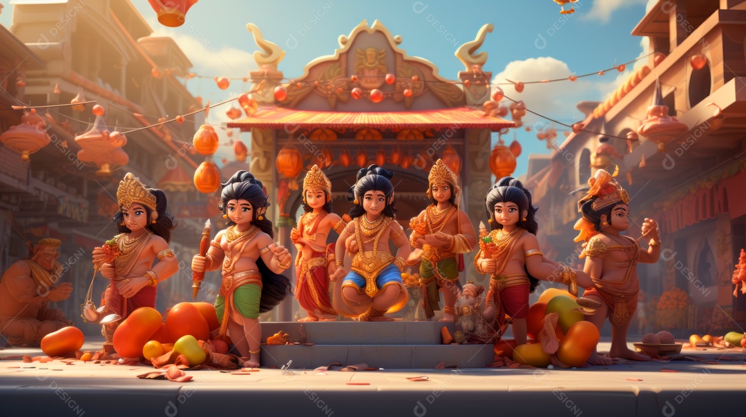 Ram Navami dia 17 de abril Desenho 3D Generative AI.