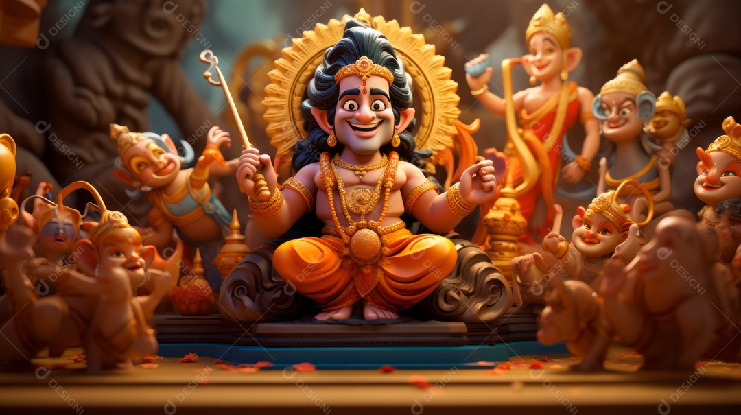 Ram Navami dia 17 de abril Desenho 3D Generative AI.