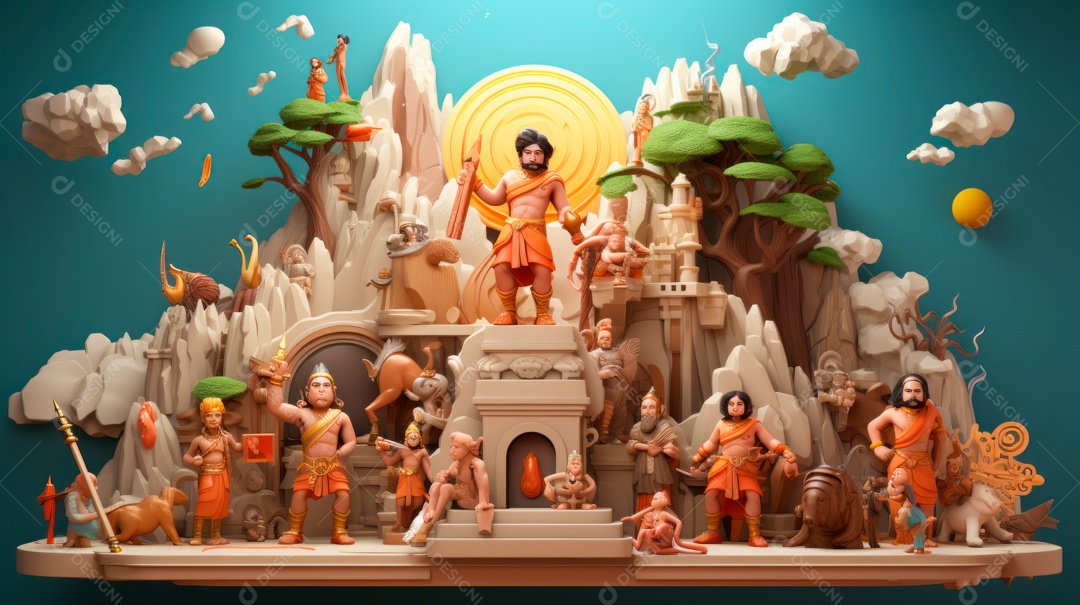 Ram Navami dia 17 de abril Desenho 3D Generative AI.