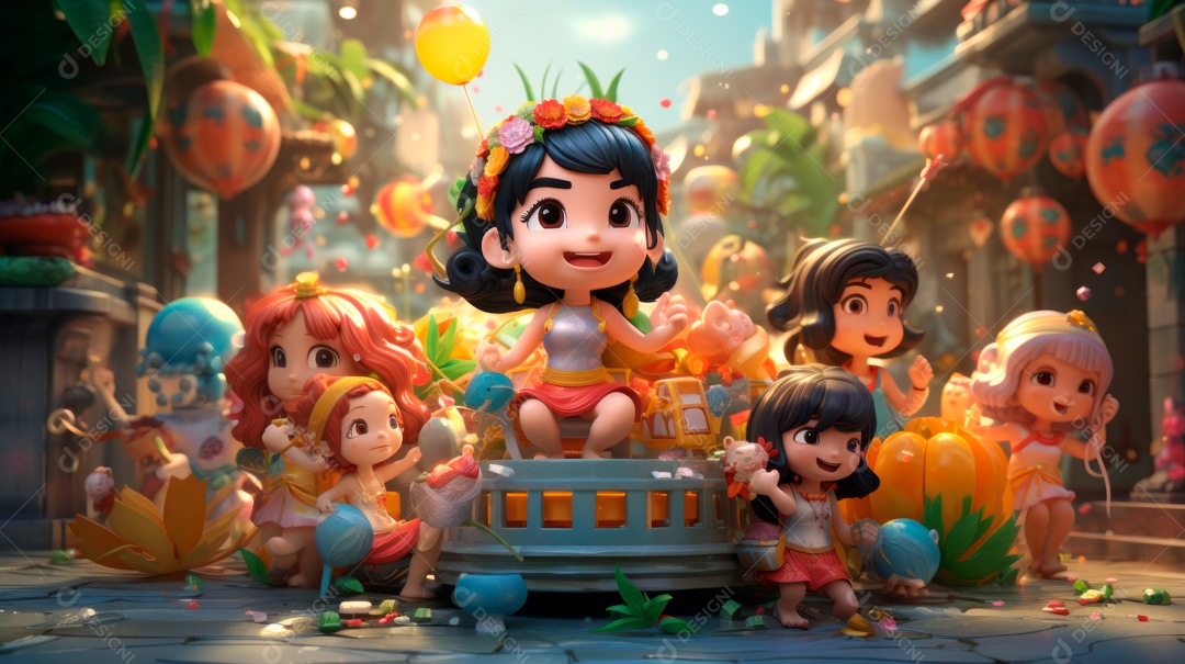 Songkran Dia 13 a 15 de abril Desenho 3D.