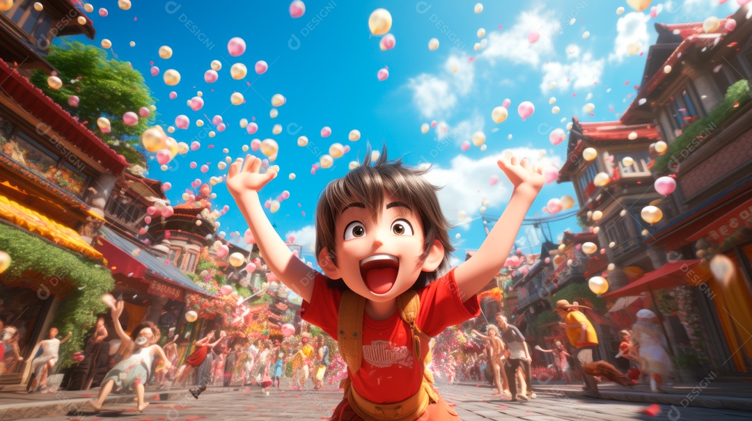 Songkran Dia 13 a 15 de abril Desenho 3D.