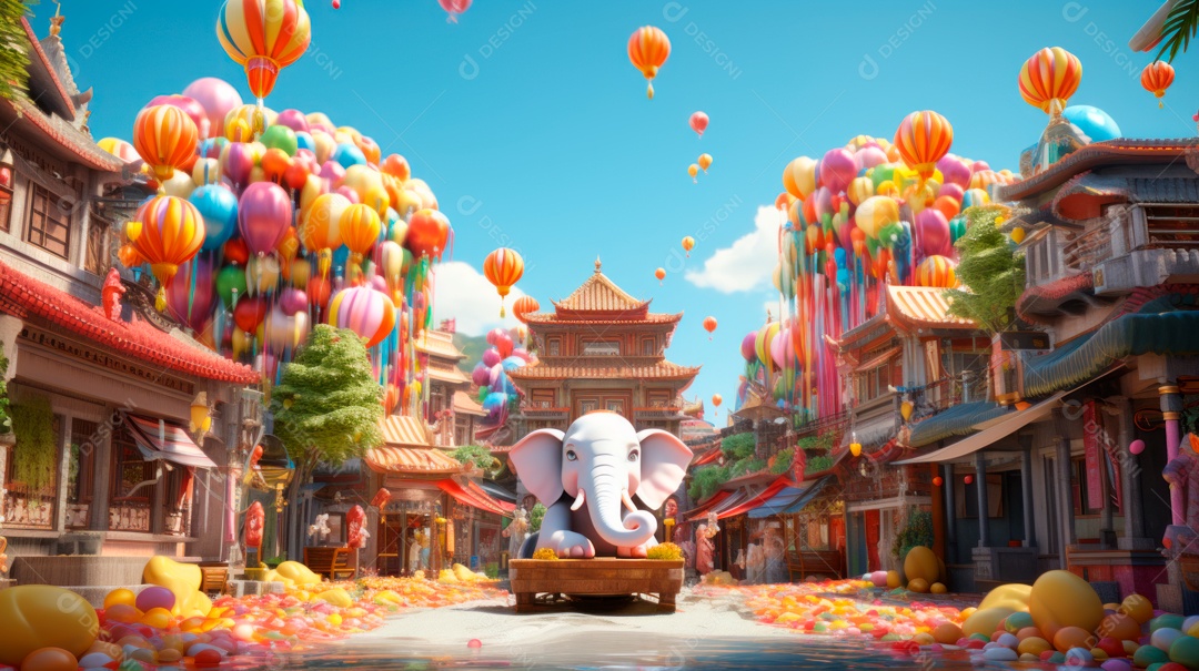 Songkran Dia 13 a 15 de abril Desenho 3D.