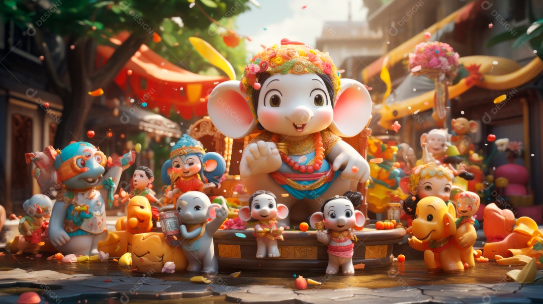 Songkran Dia 13 a 15 de abril Desenho 3D.