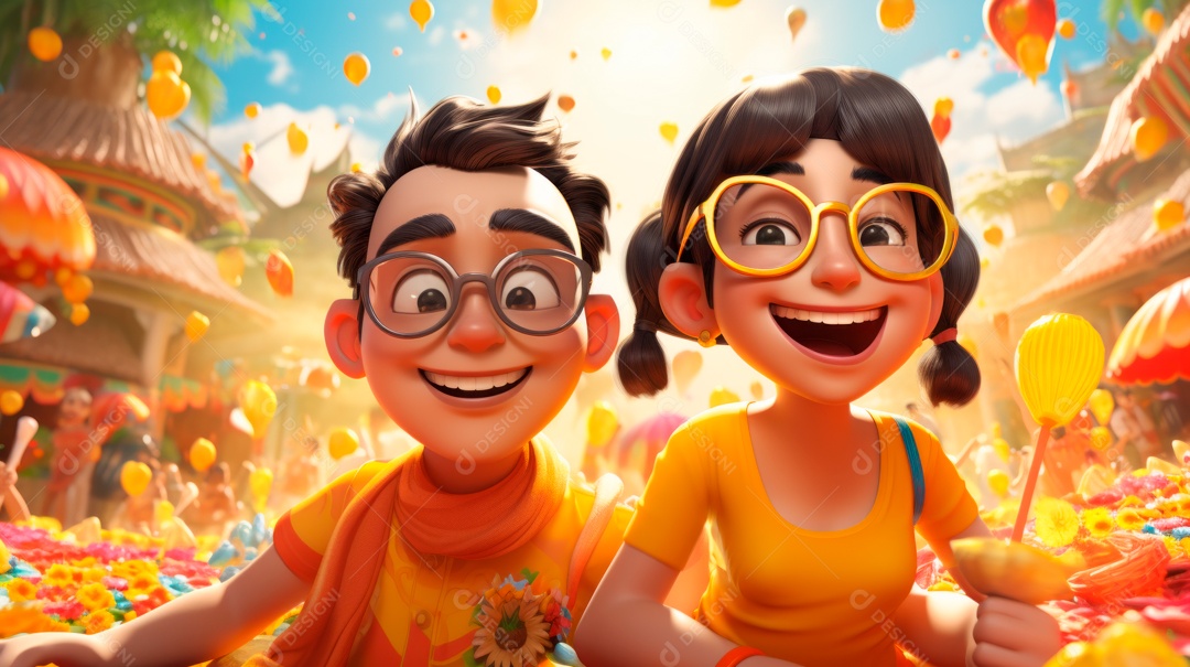 Songkran Dia 13 a 15 de abril Desenho 3D.