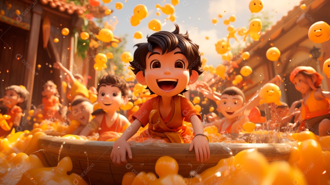 Songkran Dia 13 a 15 de abril Desenho 3D.