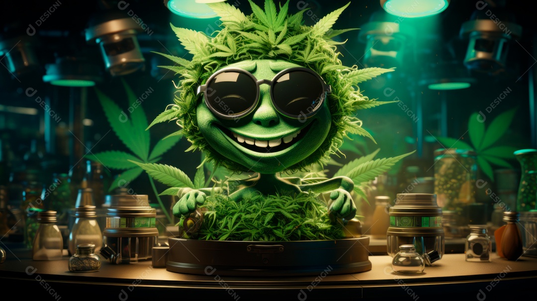 Dia Mundial da Cannabis, 20 de abril, IA generativa de desenhos animados em 3D.