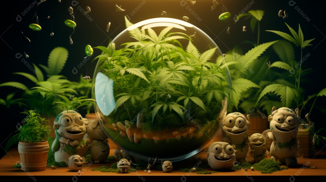 Dia Mundial da Cannabis, 20 de abril, IA generativa de desenhos animados em 3D.