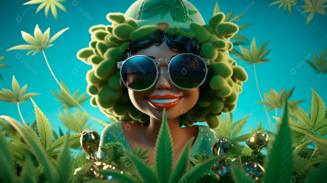 Dia Mundial da Cannabis, 20 de abril, IA generativa de desenhos animados em 3D.