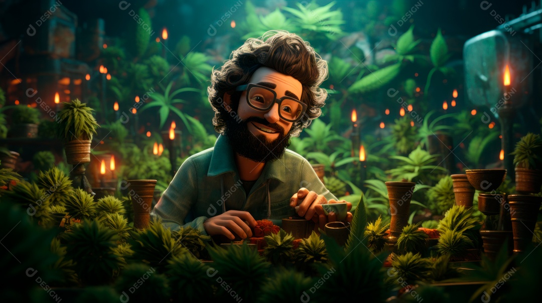 Dia Mundial da Cannabis, 20 de abril, IA generativa de desenhos animados em 3D.