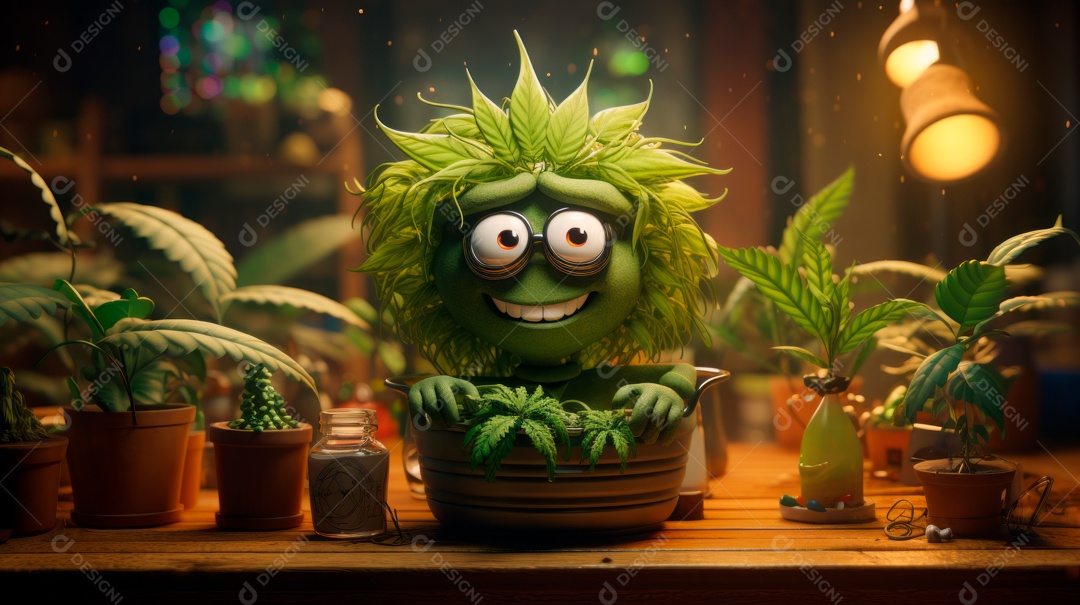 Dia Mundial da Cannabis, 20 de abril, IA generativa de desenhos animados em 3D.