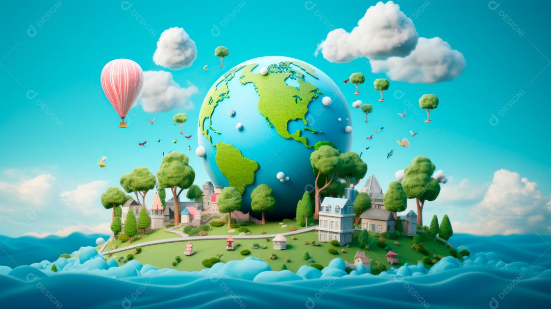 Dia Mundial da Saúde, 7 de abril, IA generativa de desenhos animados em 3D.