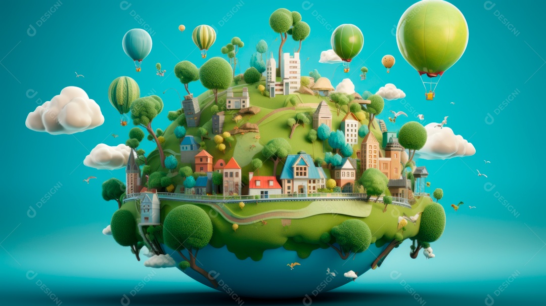 Dia Mundial da Saúde, 7 de abril, IA generativa de desenhos animados em 3D.