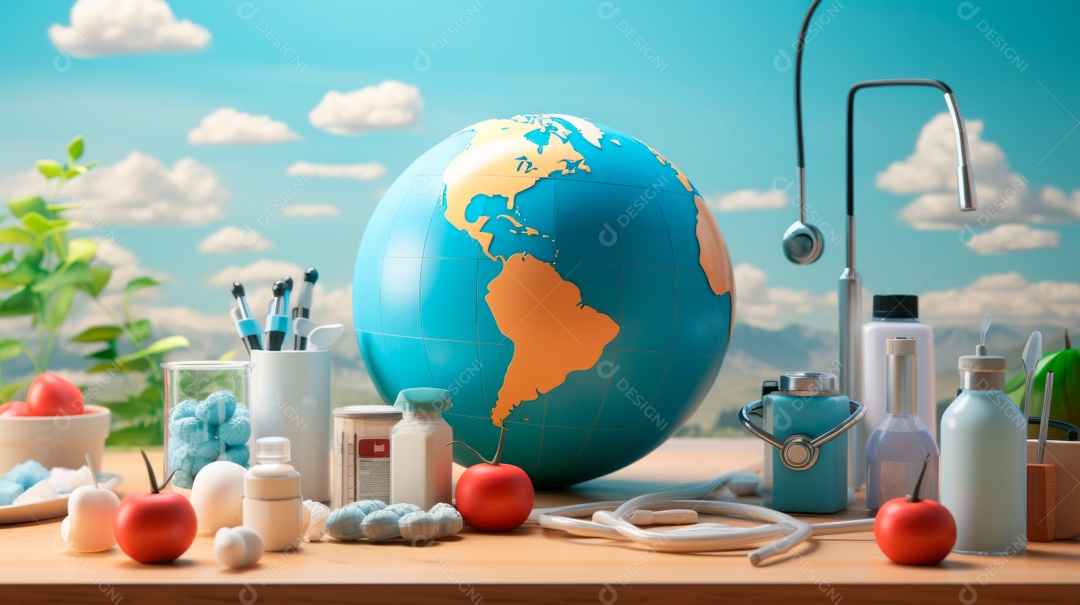 Dia Mundial da Saúde, 7 de abril, IA generativa de desenhos animados em 3D.